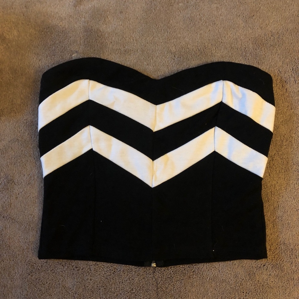 Black and White strapless crop top